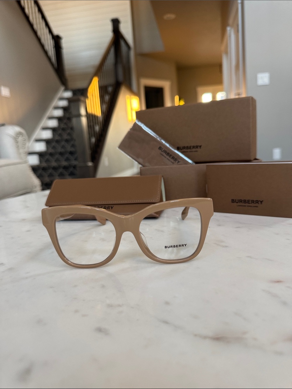 NWT Burberry BE2388F Beige Cat Eye Eyeglass Frames 52 Italy Complete Set